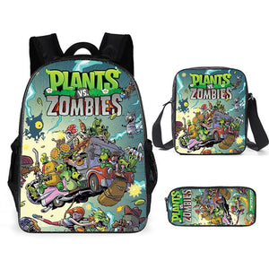 Plants vs. Zombies Schoolbag Backpack Lunch Bag Pencil Case 3pcs Set Gift for Kids Students