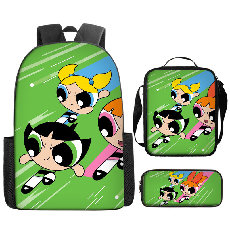 The Powerpuff Girls Schoolbag Backpack Lunch Bag Pencil Case 3pcs Set Gift for Kids Students