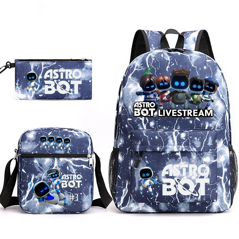 Astro Bot SchoolBag Backpack Shoulder Bag Book Pencil Bags 3pcs Set