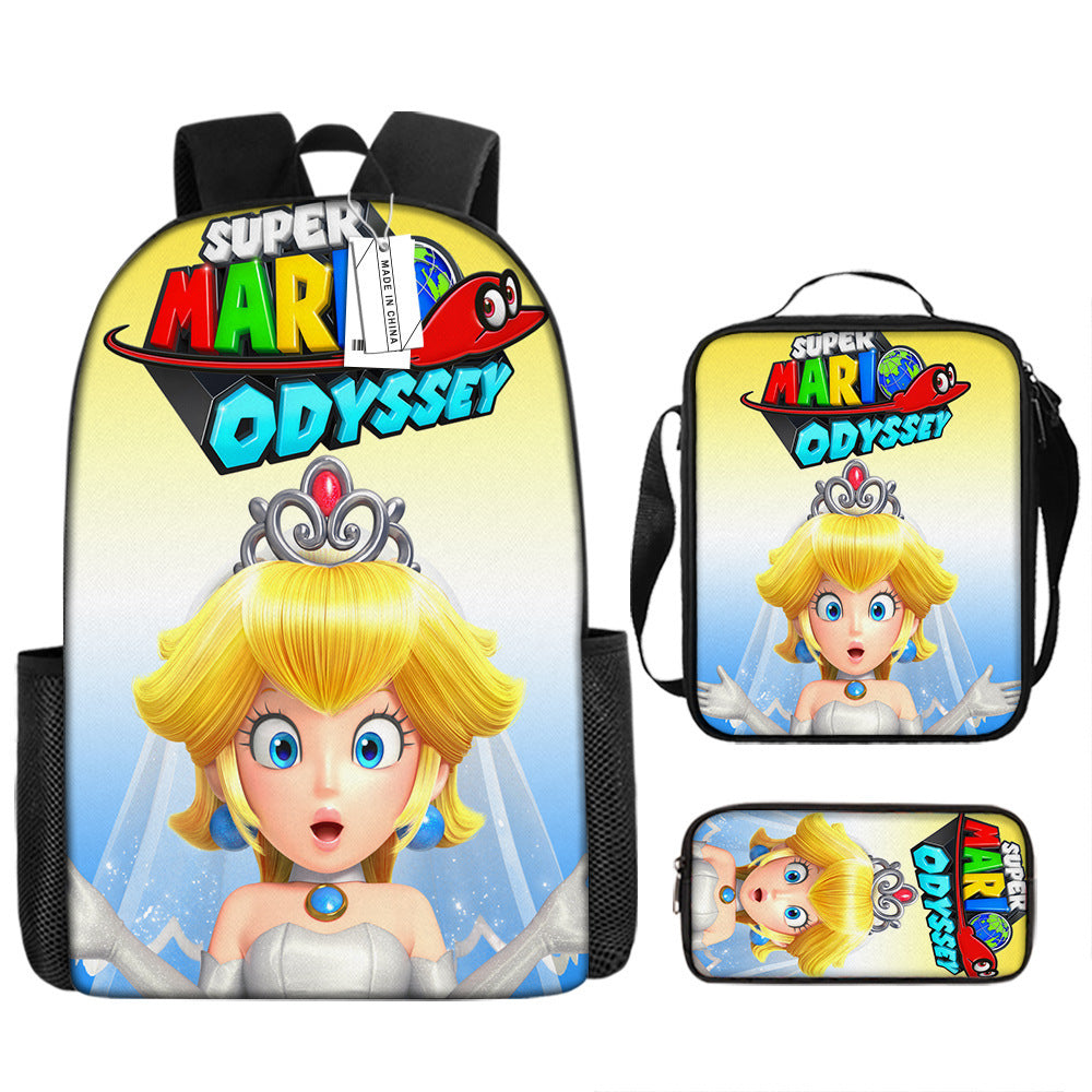 Mario Princess Peach Schoolbag Backpack Lunch Bag Pencil Case 3pcs Set Gift for Kids Students