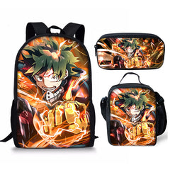 My Hero Academia Schoolbag Backpack Lunch Bag Pencil Case 3pcs Set Gift for Kids Students