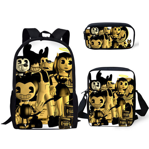 Bendy Ink Machine Schoolbag Backpack Lunch Bag Pencil Case 3pcs Set Gift for Kids Students