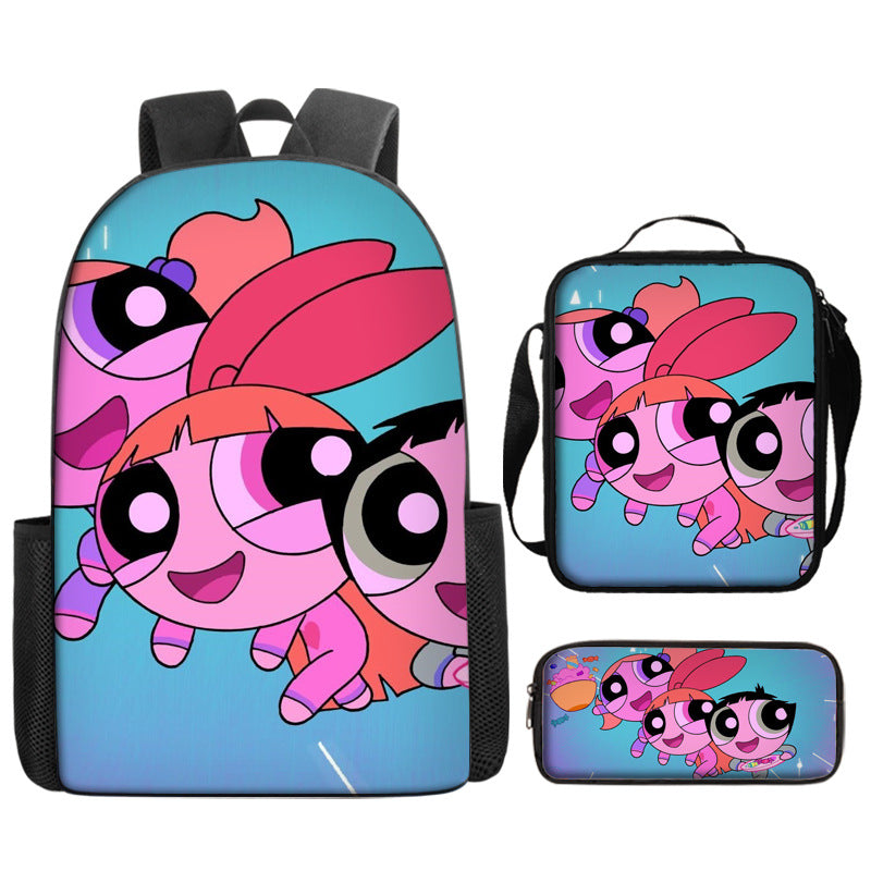 The Powerpuff Girls Schoolbag Backpack Lunch Bag Pencil Case 3pcs Set Gift for Kids Students