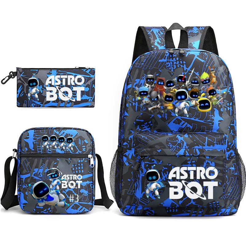 Astro Bot SchoolBag Backpack Shoulder Bag Book Pencil Bags 3pcs Set