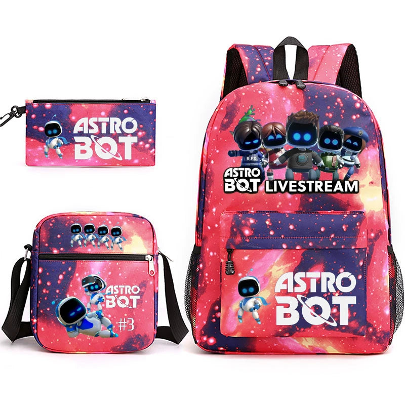 Astro Bot SchoolBag Backpack Shoulder Bag Book Pencil Bags 3pcs Set