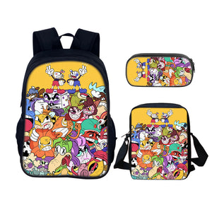 Cuphead Schoolbag Backpack Lunch Bag Pencil Case 3pcs Set Gift for Kids Students