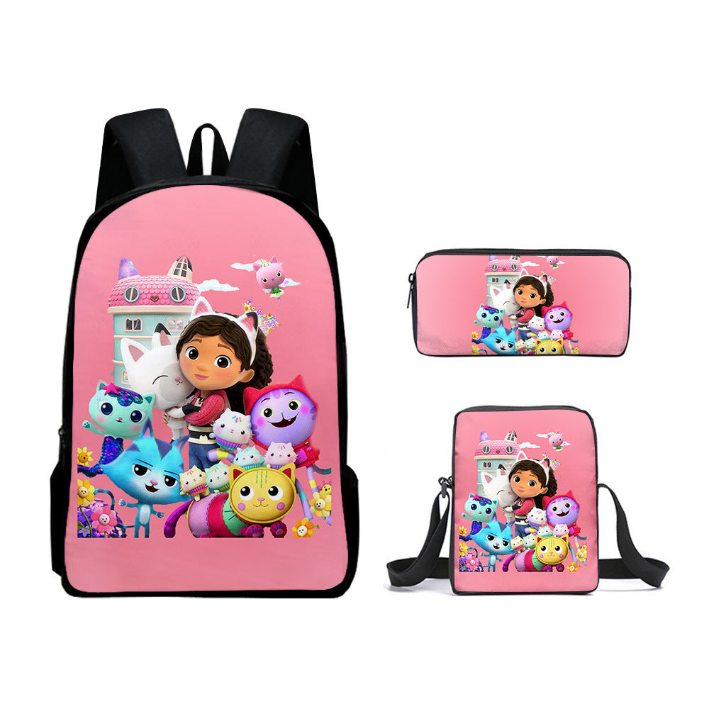 Gabbys Dollhouse Schoolbag Backpack Lunch Bag Pencil Case 3pcs Set Gift for Kids Students