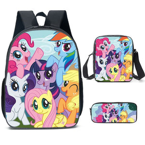 My Little Pony Schoolbag Backpack Lunch Bag Pencil Case 3pcs Set Gift for Kids Students