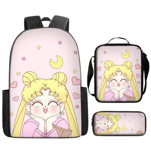 Sailor Moon Schoolbag Backpack Lunch Bag Pencil Case 3pcs Set Gift for Kids Students