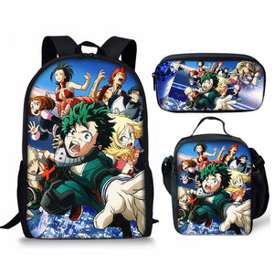 My Hero Academia Schoolbag Backpack Lunch Bag Pencil Case 3pcs Set Gift for Kids Students