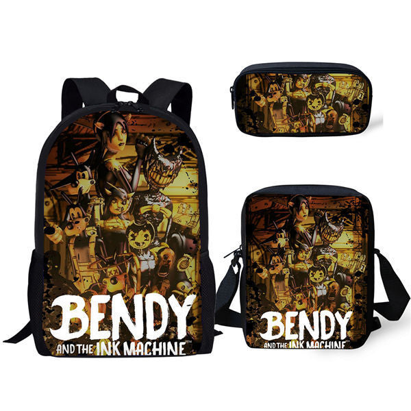 Bendy Ink Machine Schoolbag Backpack Lunch Bag Pencil Case 3pcs Set Gift for Kids Students