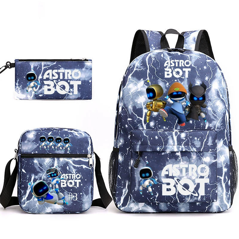 Astro Bot SchoolBag Backpack Shoulder Bag Book Pencil Bags 3pcs Set