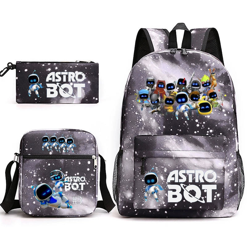 Astro Bot SchoolBag Backpack Shoulder Bag Book Pencil Bags 3pcs Set