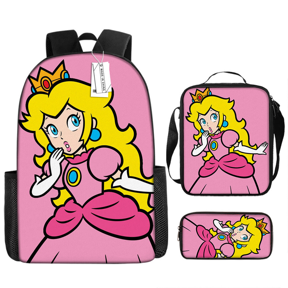 Mario Princess Peach Schoolbag Backpack Lunch Bag Pencil Case 3pcs Set Gift for Kids Students