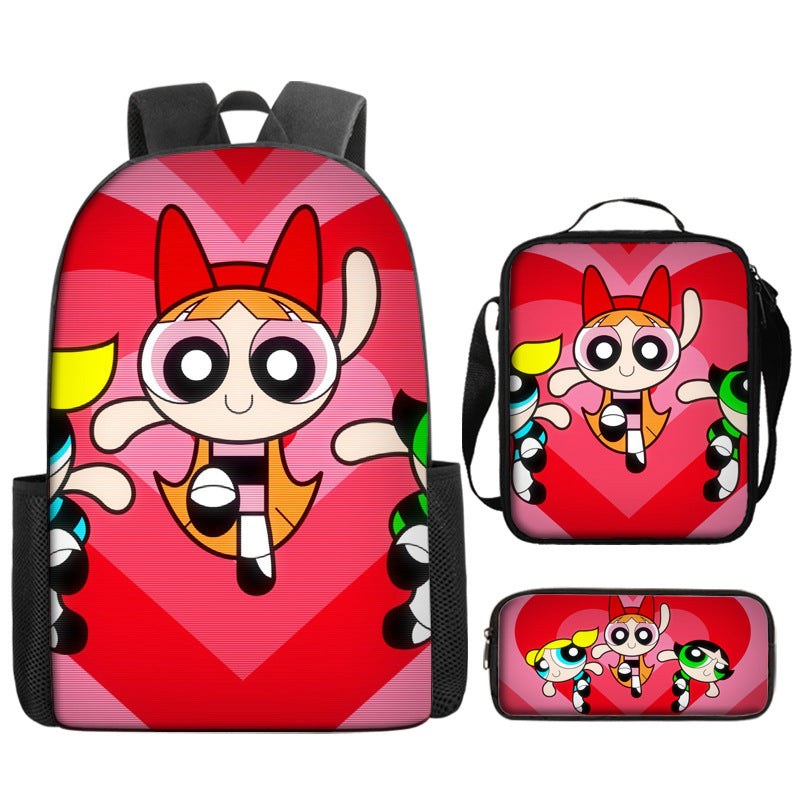 The Powerpuff Girls Schoolbag Backpack Lunch Bag Pencil Case 3pcs Set Gift for Kids Students