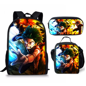 My Hero Academia Schoolbag Backpack Lunch Bag Pencil Case 3pcs Set Gift for Kids Students
