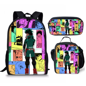 My Hero Academia Schoolbag Backpack Lunch Bag Pencil Case 3pcs Set Gift for Kids Students