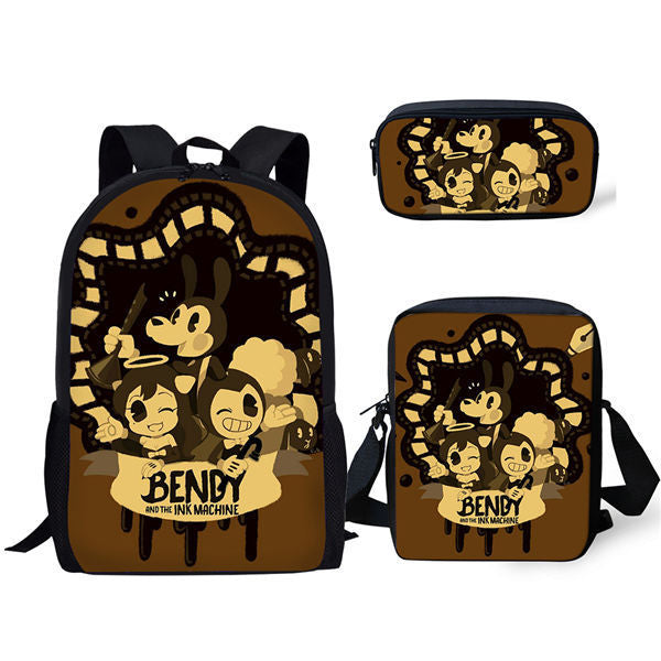 Bendy Ink Machine Schoolbag Backpack Lunch Bag Pencil Case 3pcs Set Gift for Kids Students