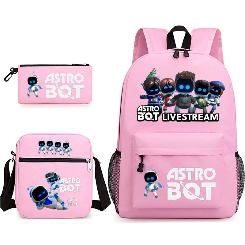 Astro Bot SchoolBag Backpack Shoulder Bag Book Pencil Bags 3pcs Set