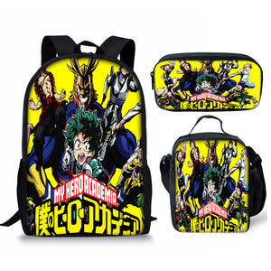 My Hero Academia Schoolbag Backpack Lunch Bag Pencil Case 3pcs Set Gift for Kids Students