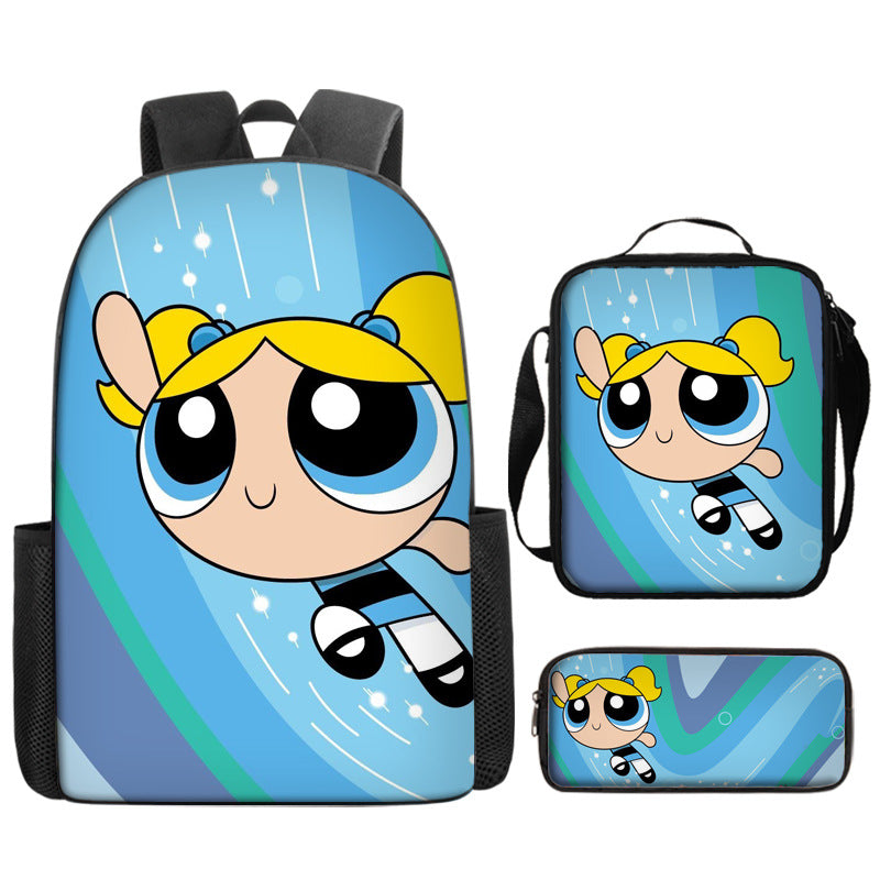 The Powerpuff Girls Schoolbag Backpack Lunch Bag Pencil Case 3pcs Set Gift for Kids Students