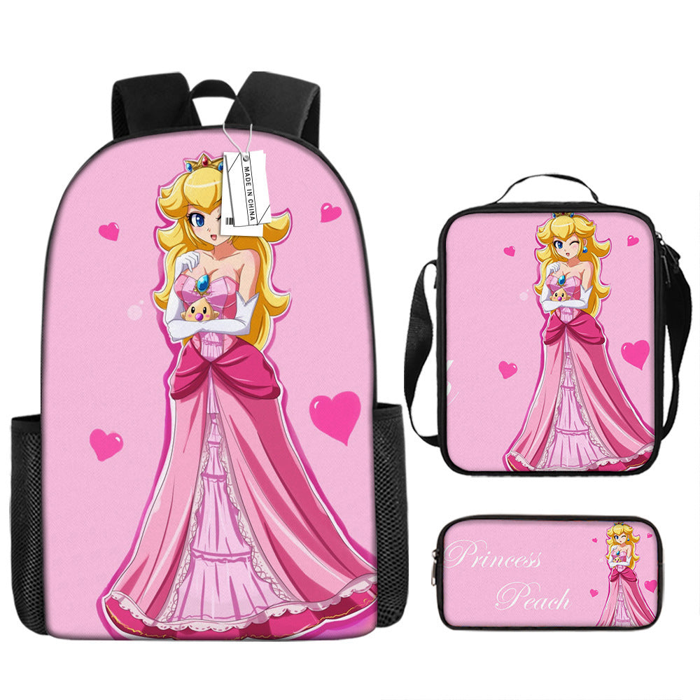 Mario Princess Peach Schoolbag Backpack Lunch Bag Pencil Case 3pcs Set Gift for Kids Students