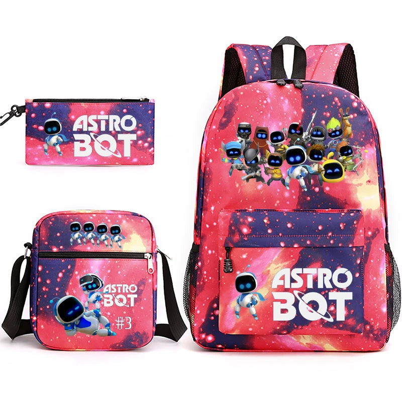Astro Bot SchoolBag Backpack Shoulder Bag Book Pencil Bags 3pcs Set