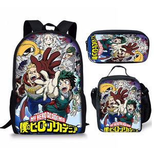My Hero Academia Schoolbag Backpack Lunch Bag Pencil Case 3pcs Set Gift for Kids Students