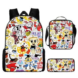 Cuphead Schoolbag Backpack Lunch Bag Pencil Case 3pcs Set Gift for Kids Students