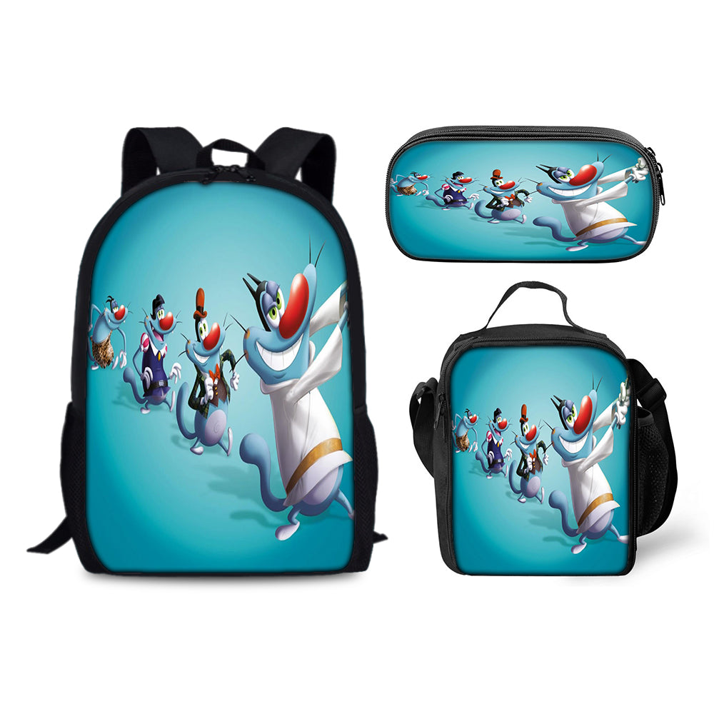 Oggy and the Cockroaches Schoolbag Backpack Lunch Bag Pencil Case 3pcs Set Gift for Kids Students