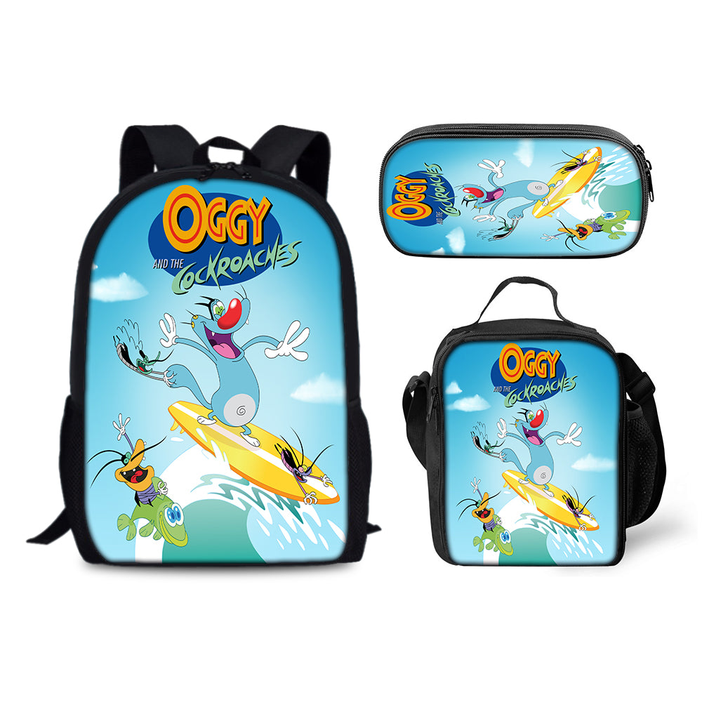 Oggy and the Cockroaches Schoolbag Backpack Lunch Bag Pencil Case 3pcs Set Gift for Kids Students