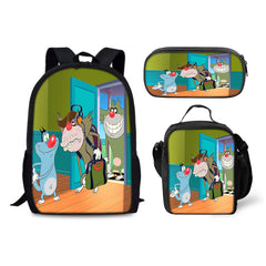 Oggy and the Cockroaches Schoolbag Backpack Lunch Bag Pencil Case 3pcs Set Gift for Kids Students