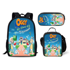 Oggy and the Cockroaches Schoolbag Backpack Lunch Bag Pencil Case 3pcs Set Gift for Kids Students