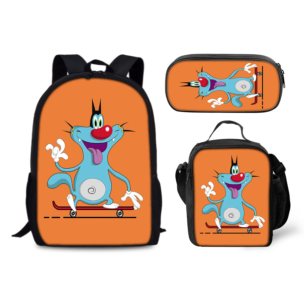 Oggy and the Cockroaches Schoolbag Backpack Lunch Bag Pencil Case 3pcs Set Gift for Kids Students