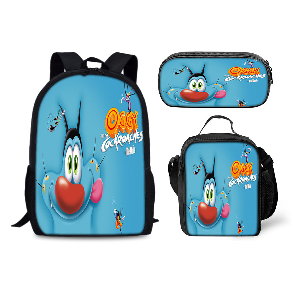 Oggy and the Cockroaches Schoolbag Backpack Lunch Bag Pencil Case 3pcs Set Gift for Kids Students