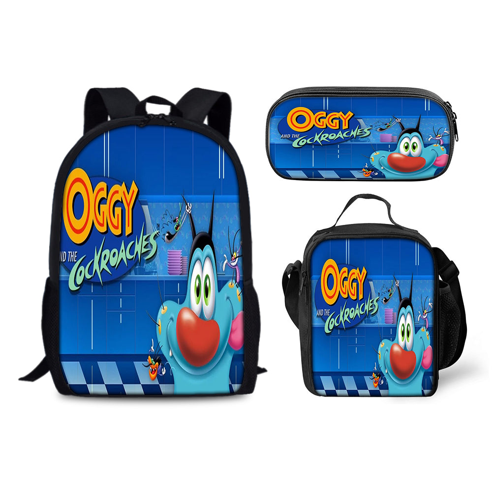 Oggy and the Cockroaches Schoolbag Backpack Lunch Bag Pencil Case 3pcs Set Gift for Kids Students