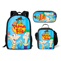 Phineas and Ferb Schoolbag Backpack Lunch Bag Pencil Case 3pcs Set Gift for Kids Students