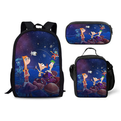 Phineas and Ferb Schoolbag Backpack Lunch Bag Pencil Case 3pcs Set Gift for Kids Students