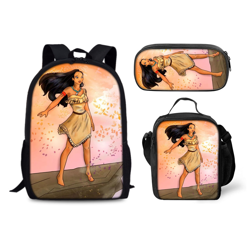 Pocahontas Schoolbag Backpack Lunch Bag Pencil Case 3pcs Set Gift for Kids Students