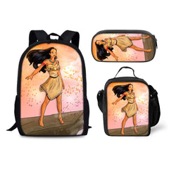 Pocahontas Schoolbag Backpack Lunch Bag Pencil Case 3pcs Set Gift for Kids Students