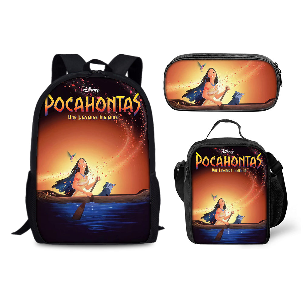 Pocahontas Schoolbag Backpack Lunch Bag Pencil Case 3pcs Set Gift for Kids Students