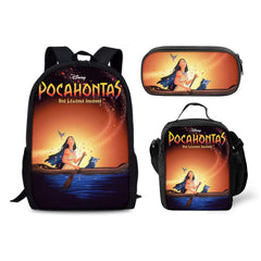 Pocahontas Schoolbag Backpack Lunch Bag Pencil Case 3pcs Set Gift for Kids Students
