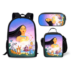 Pocahontas Schoolbag Backpack Lunch Bag Pencil Case 3pcs Set Gift for Kids Students