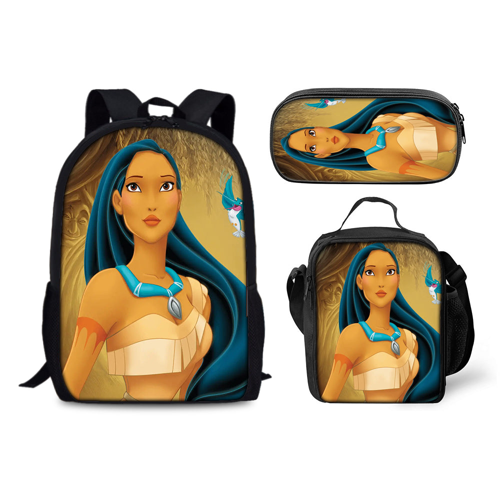Pocahontas Schoolbag Backpack Lunch Bag Pencil Case 3pcs Set Gift for Kids Students