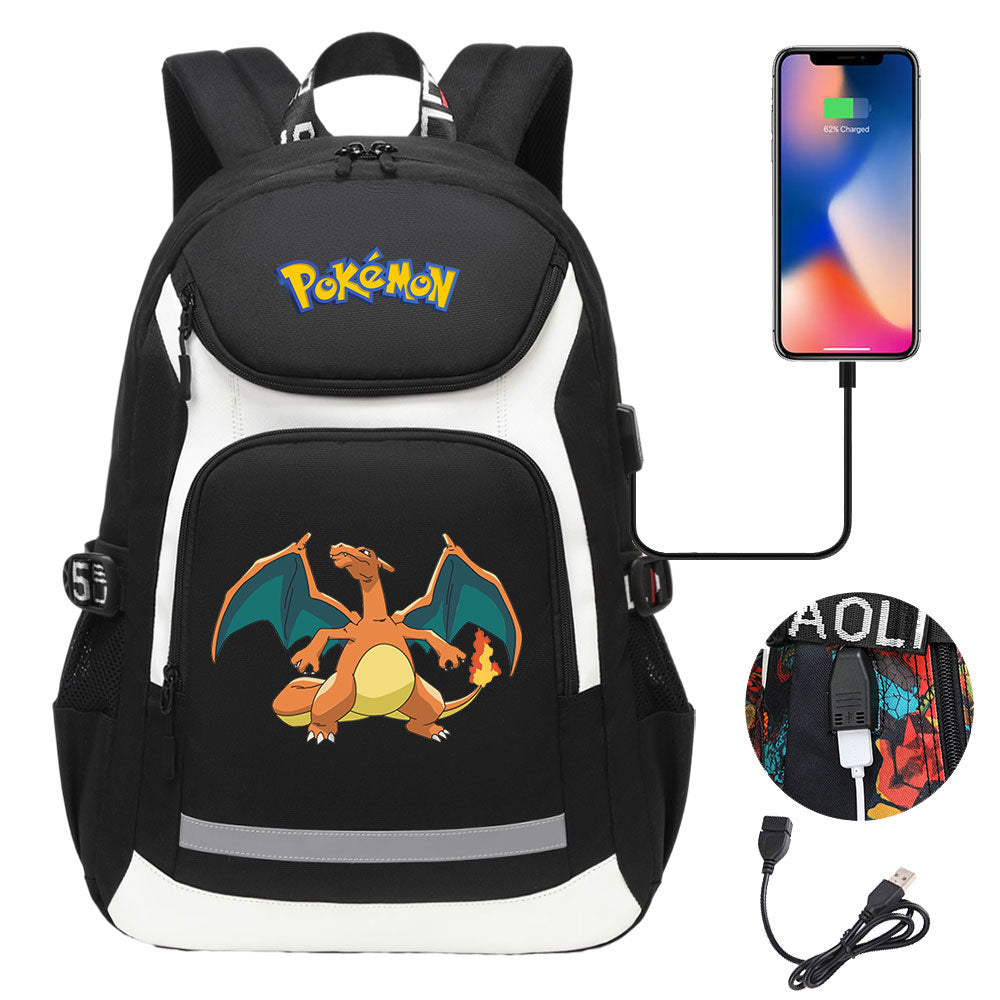 Pokemon Charizard USB Charging Backpack School NoteBook Laptop Travel Bags