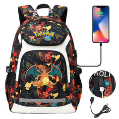 Pokemon Charizard USB Charging Backpack School NoteBook Laptop Travel Bags