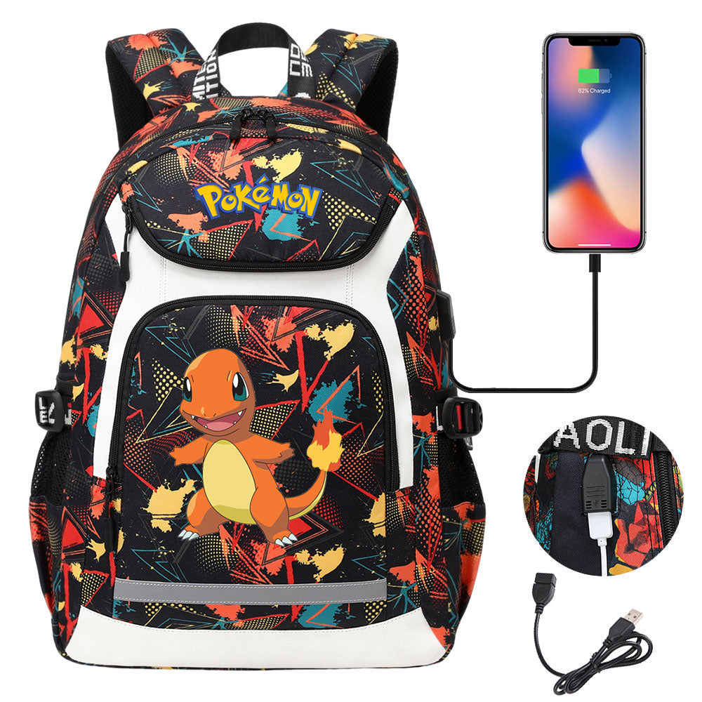 Pokemon Charmander USB Charging Backpack School NoteBook Laptop Travel Bags
