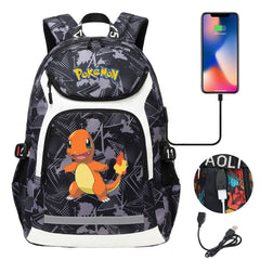 Pokemon Charmander USB Charging Backpack School NoteBook Laptop Travel Bags