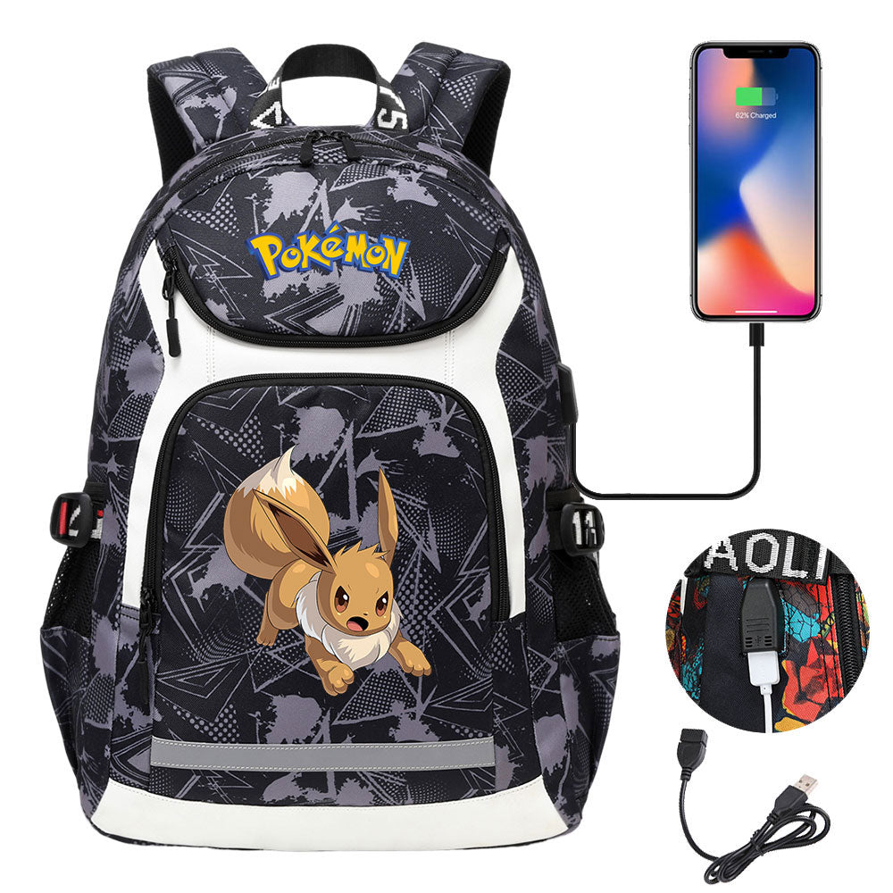 Pokemon Eevee USB Charging Backpack School NoteBook Laptop Travel Bags