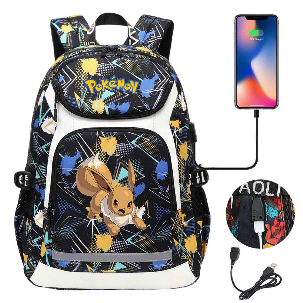 Pokemon Eevee USB Charging Backpack School NoteBook Laptop Travel Bags